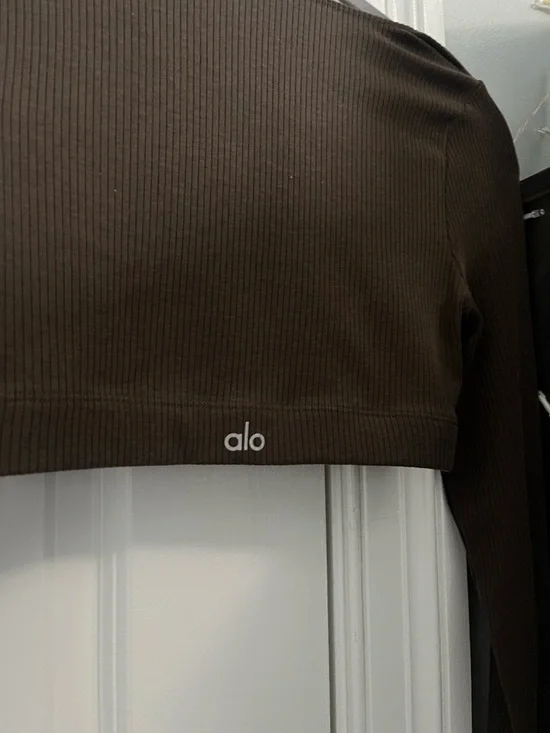 ALO Yoga Brown Ribbed Long Sleeve Crop Top - Picture 5 of 6